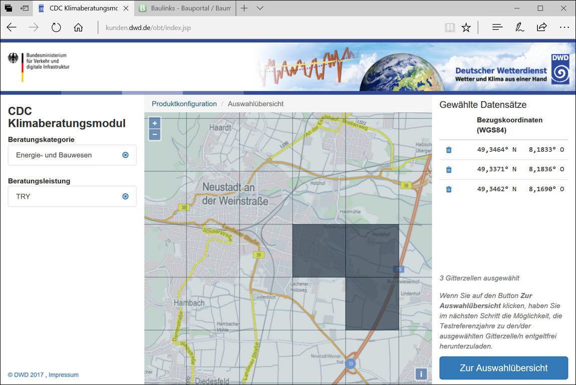 CDC-Portal / CDC-Klimaberatungsmodul für Testreferenzjahre (TRY)