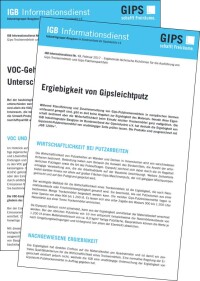 IGB-Informationen zur Ergiebigkeit und dem VOC-Gehalt von Gips(leicht)putzen