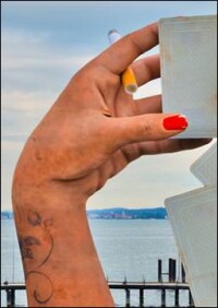 Wasser-abweisende Fassadenfarbe für zwei 20 Meter hohe Frauenhände in der Bregenzer Bucht