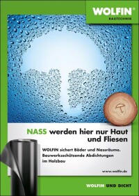 Wolfin-Broschüre zur Nassraumabdichtung im Holzbau: „Nass werden hier nur Haut und Fliesen“