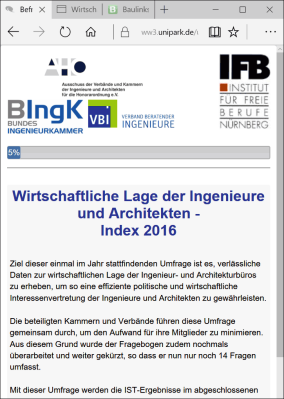 Umfrage bis zum 12. Juli 2017 zur wirtschaftlichen Lage der Ingenieure und Architekten