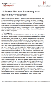 ARGE Baurecht aktualisiert „10-Punkte-Plan zum ,perfekten‘ Bauvertrag“