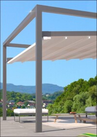 Kubisches Leiner-Terrassenfaltdach kann es mit Sonne, Wind und Regen aufnehmen