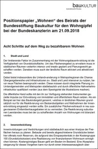 Positionspapier „Wohnen“  des Beirats der Bundesstiftung Baukultur zum Wohn-Gipfel