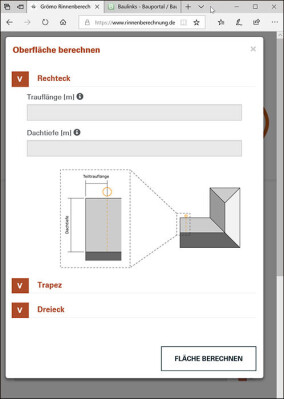 Online-Rinnenberechnungsprogramm von Grömo