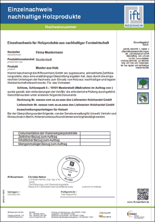 Einzelnachweis nachhaltige Holzprodukte (Muster)