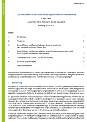 Policy Paper „Das Handwerk als Umsetzer der Energiewende im Gebäudesektor“ 