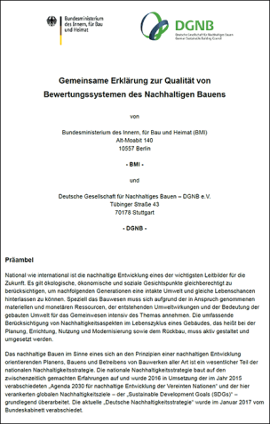 Gemeinsame Erklärung zur Qualität von Bewertungssystemen des Nachhaltigen Bauens