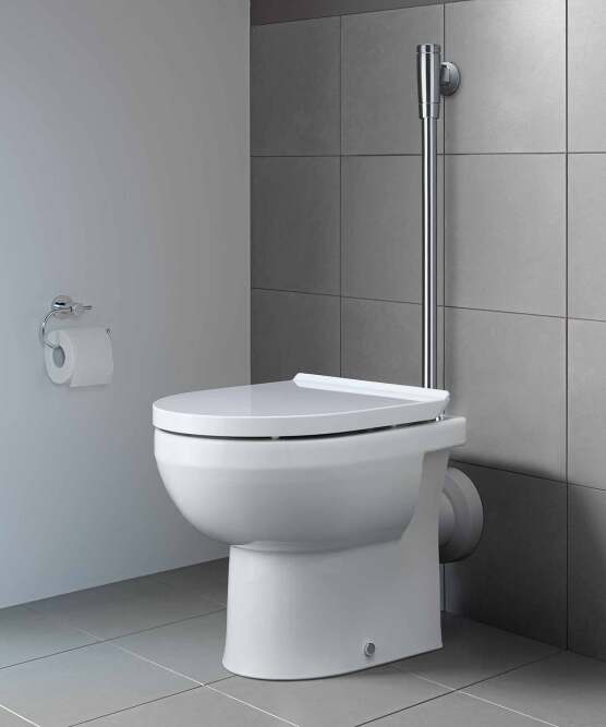 Stand-WC DuraStyle Basic Rimless mit waagrechtem Abgang und Druckspüler