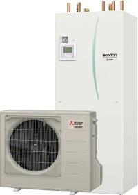 Kleine Monoblock-Wärmepumpe von Mitsubishi Electric mit CO₂ als Kältemittel schafft 70°C