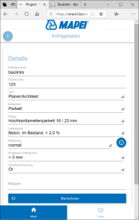 Aufbauempfehlungs-App für das fliesen- und bodenlegende Handwerk, Architekten, Händler,...