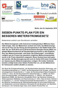 Verbändebündnis legt Sieben-Punkte-Plan für mehr Mieterstrom vor
