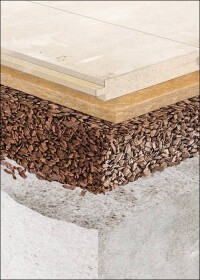 Trockener Fußbodenaufbau für öffentliche und gewerbliche Objekte mit Cemwood-Schüttung