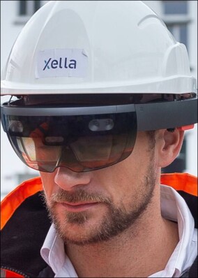 Xella projiziert per Mixed-Reality-Brille „Hololens“ BIM-Gebäudemodell auf die Baustelle