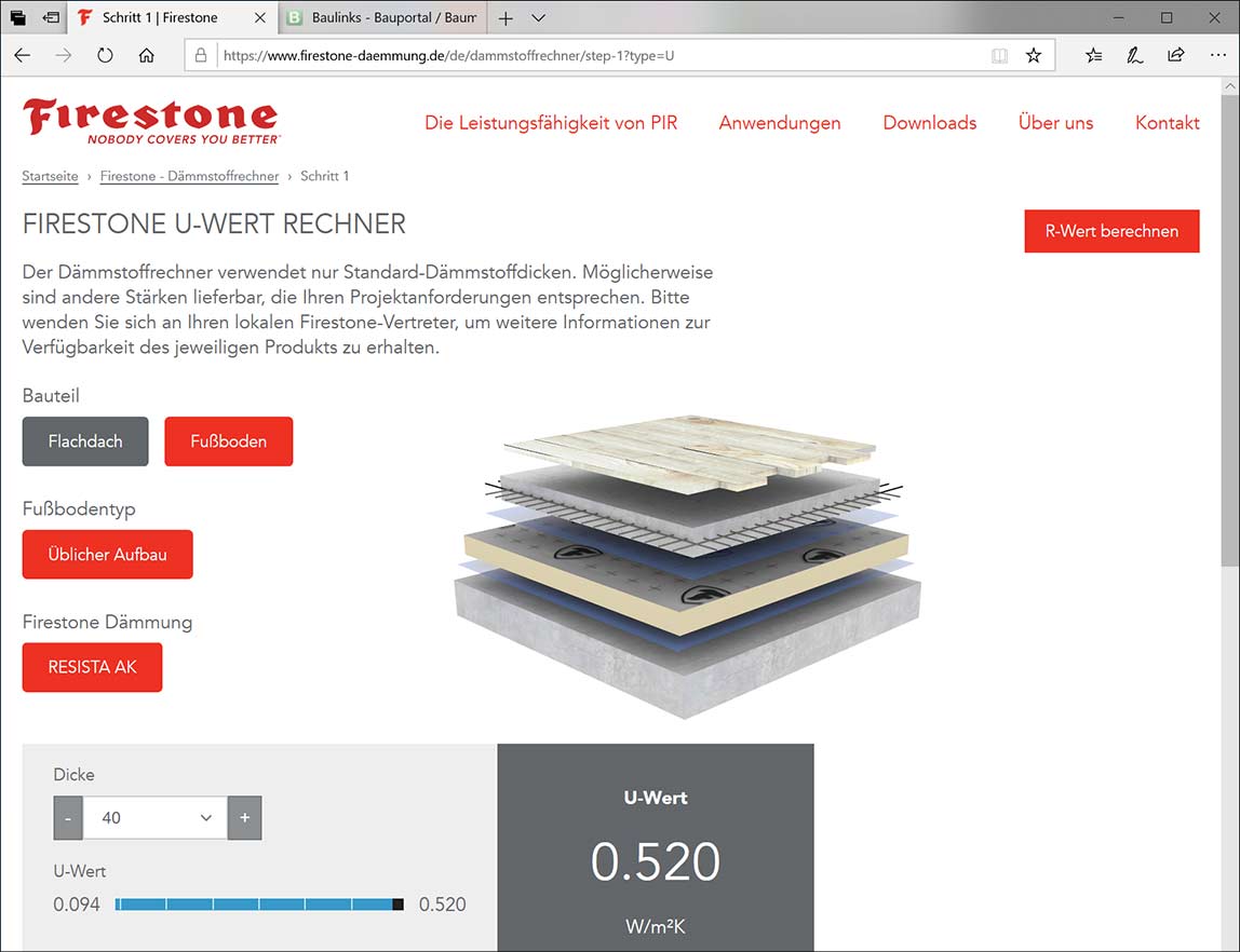 Dämmstoffrechner für Dach und Boden von Firestone online