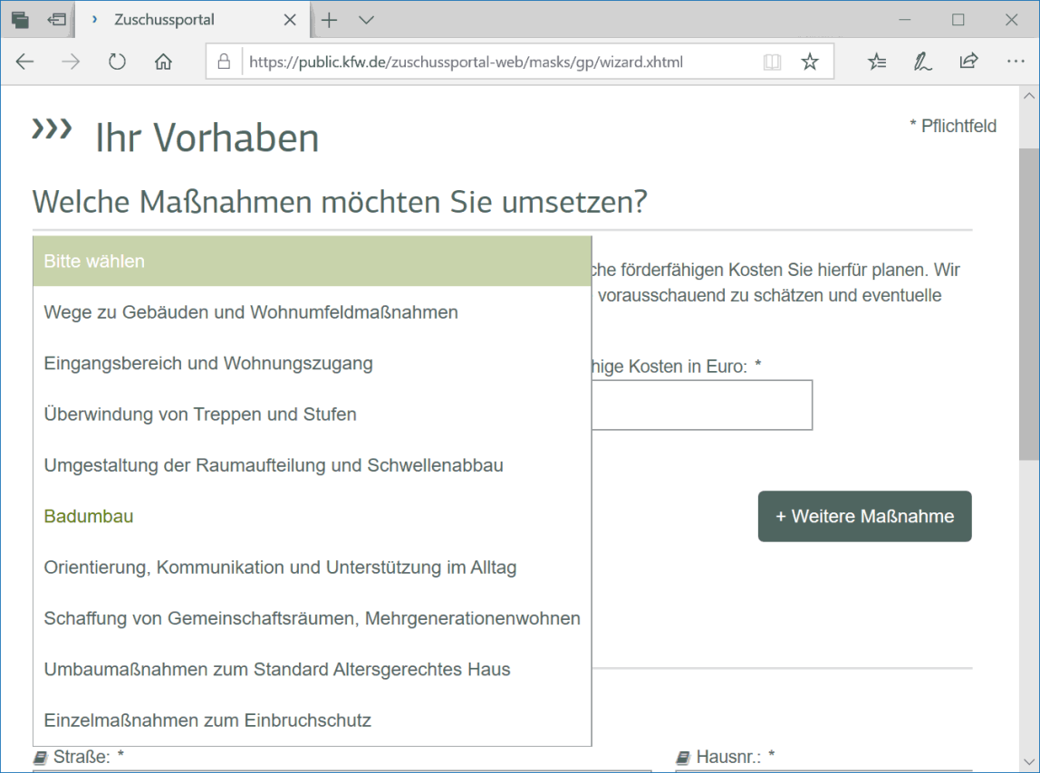 Screenshot „KfW Zuschuss-Portal“ (public.kfw.de/zuschussportal-web)