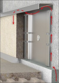 Fliesensockel mit Entlüftungskanälen zur Abführung von Restfeuchte aus dem Bodenaufbau