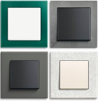 Lichtschalterrahmen aus z.B. Schiefer, Beton, Papier und Porzellan von Busch-Jaeger