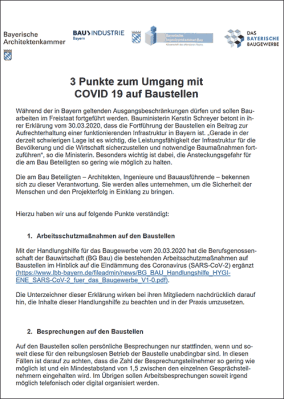Positionspapier zum Umgang mit COVID-19 auf Baustellen (in Bayern)