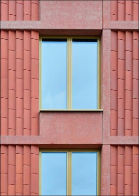 Außergewöhnliche Beton-/Ziegelfassade im Münchner Werksviertel