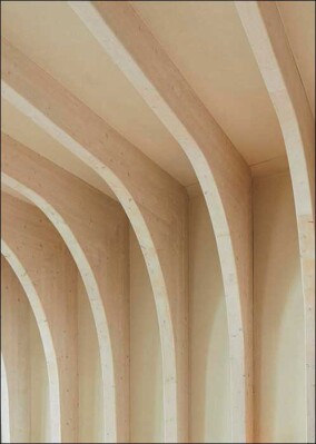 Freigeformte Holzkonstruktion trägt die hängende Gärten vom Maggie's Centre in Leeds