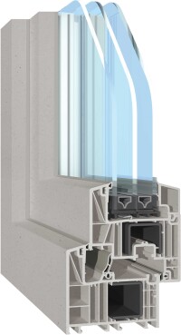 Greta: Neufenster aus Altfenstern und Produktionsresten in Betonoptik à la Salamander