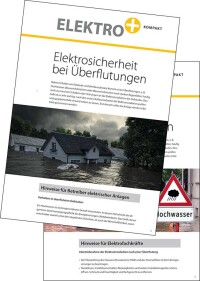 Zwei Elektro+Informationsblätter zur Elektrosicherheit bei Überflutungen