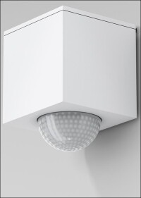Giras Cube ist ein Bewegungsmelder in schnörkellosem Design für Außenräume