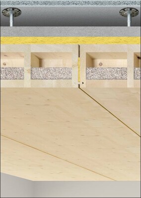 Schallschutz-Holzdecke für Bürobauten von Lignatur in Zusammenarbeit mit Knauf