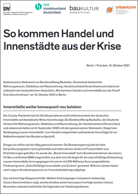 Positionspapier zur Frage: Wie kommen Handel und Innenstädte aus der Krise?