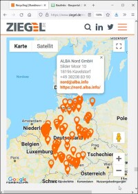 Deutschlandweite Standortkarte mit Annahmestellen für recycelbaren Ziegelschutt