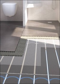 Wasserdichte Bauplatte von Wedi für Fußbodenheizungen insbesondere in Nassräumen