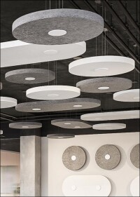 Raumakustisch wirkende Disc'n Dots von Rossoacoustic für Wand und Decke