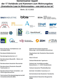 17 Verbände der Bau- und Immobilienwirtschaft fordern neuen politischen Kraftakt