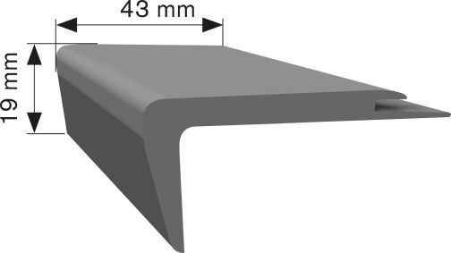 Treppenkante mit Abmessungen: 19 mm hoch, 43 mm breit