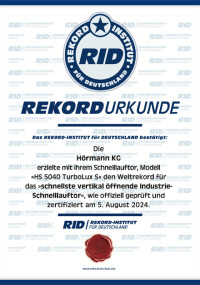 Hörmann: Weltrekord für das schnellste vertikal öffnende Industrie-Schnelllauftor