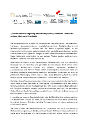 Verbände der Planenden Berufe wenden sich mit einem Appell an die Bundesregierung