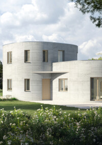 Wohnhaus aus normgerechtem 3D-Recycling-Druckbeton errichtet
