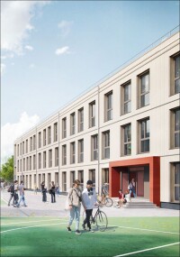 ARGE BBS realisiert größtes Schulbau-Interimsgebäude in Holzmodulbauweise