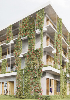 Balkonanschlüsse mit Schöck Isokorb an Schulgebäude in Holzhybridbauweise