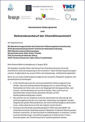 Verbände äußern sich zum Referentenentwurf der Chemikalien-Klimaschutzverordnung