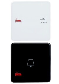 KNX-Taster/Bedienelemente für die Hotellerie: eTR-Serie mit Schalter und Anzeige für Service-Wünsche